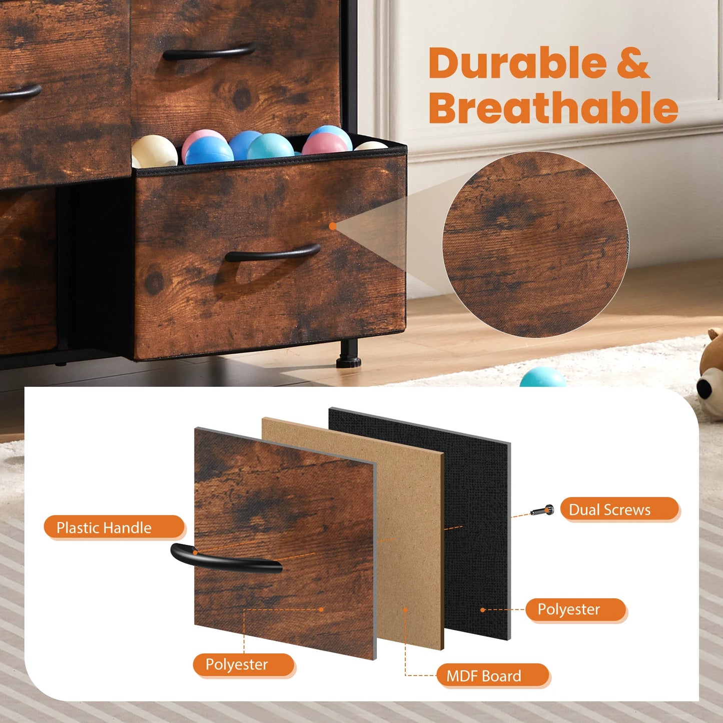 Modern 9-Drawer Fabric Dresser and Wardrobe Organizer