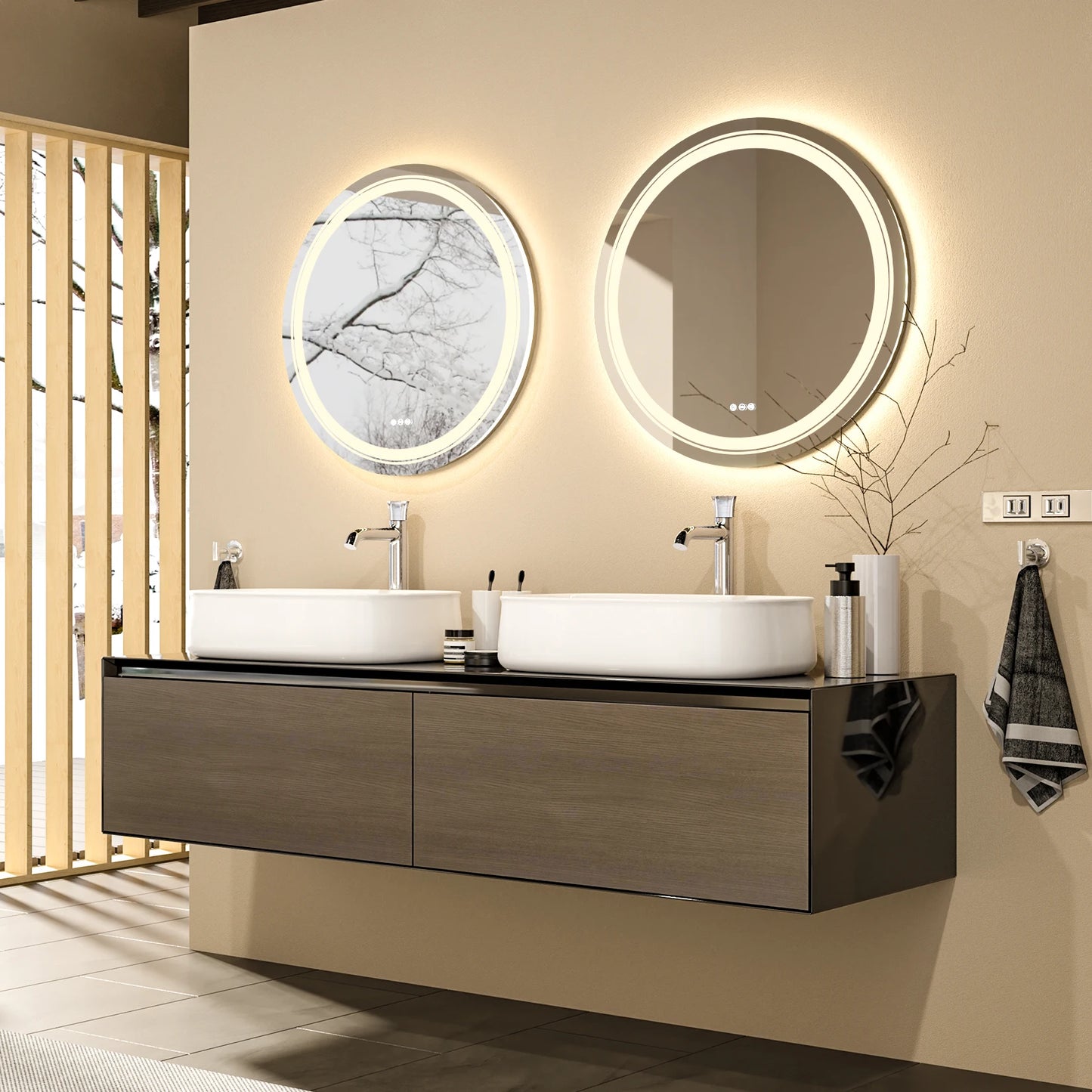Round LED Vanity Mirror with Touch Sensor and Anti Fog