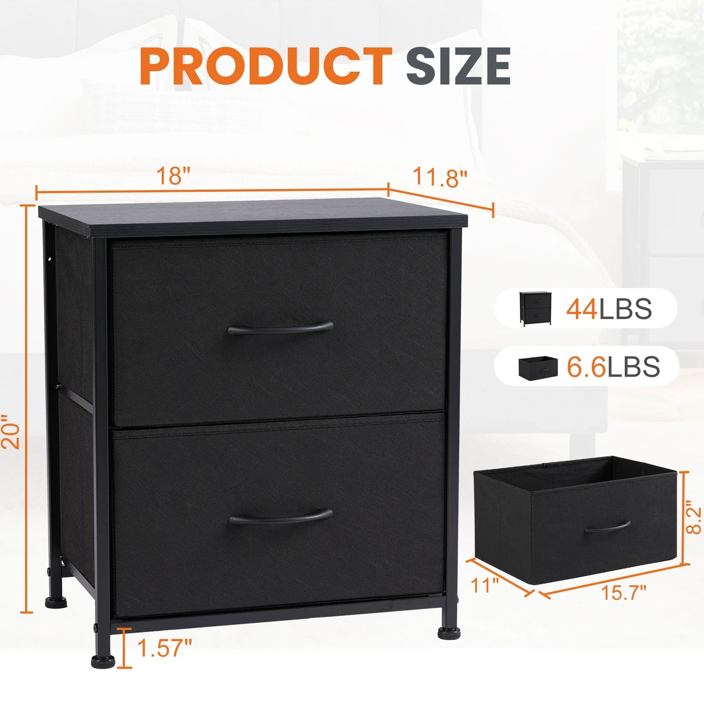 Modern Nightstand with Fabric Storage Drawers