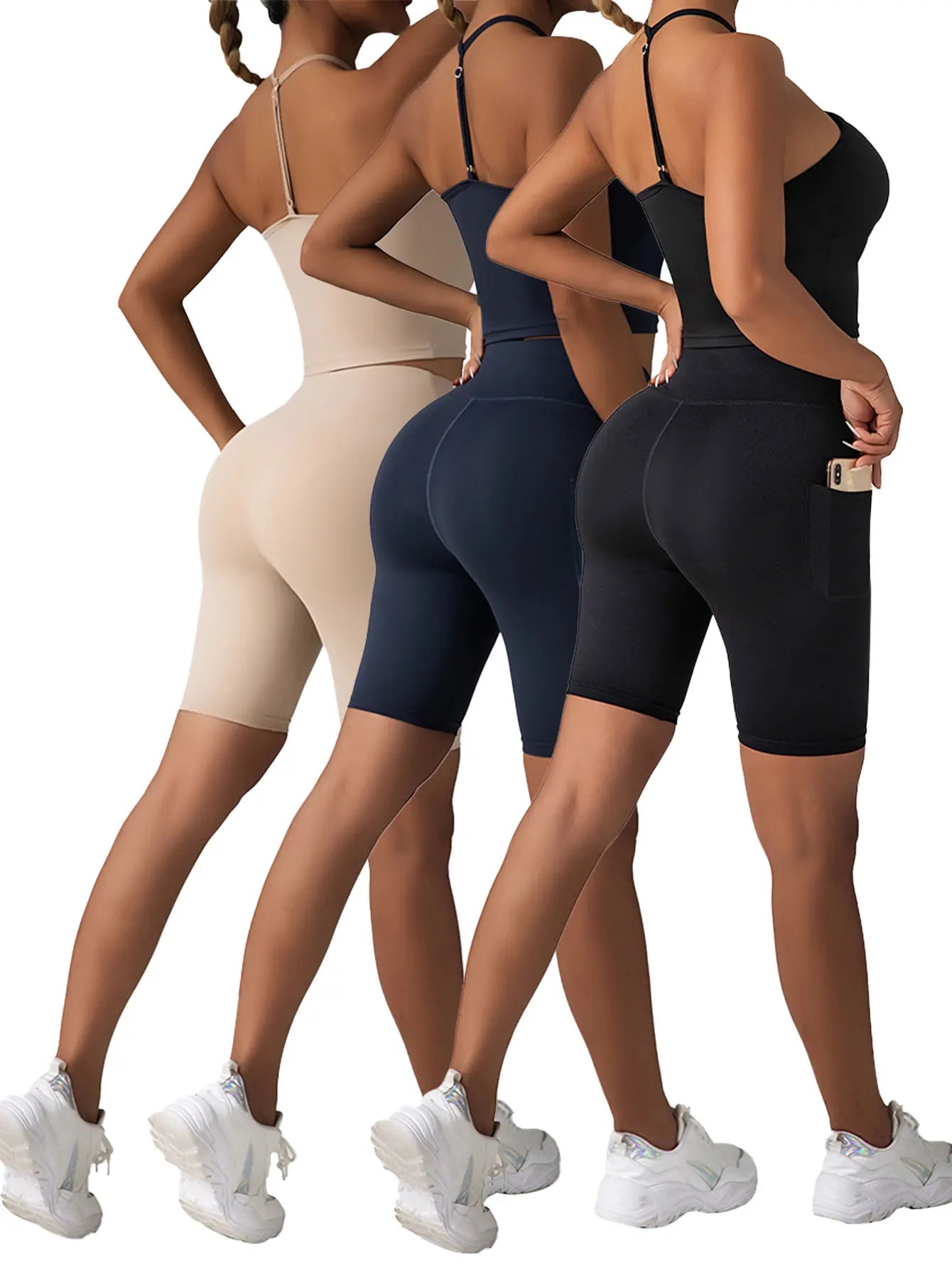 3 Pack High Waist Yoga and Workout Shorts for Women with Tummy Control and Pockets