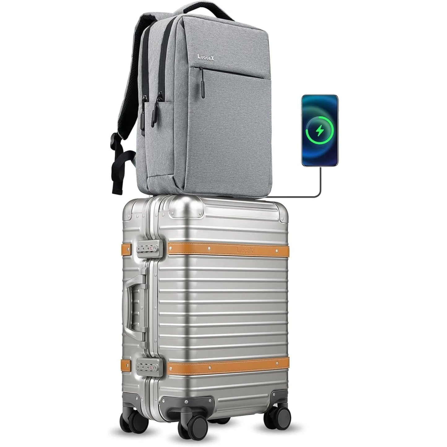 Aluminum Carry On Luggage with USB Port Wheels