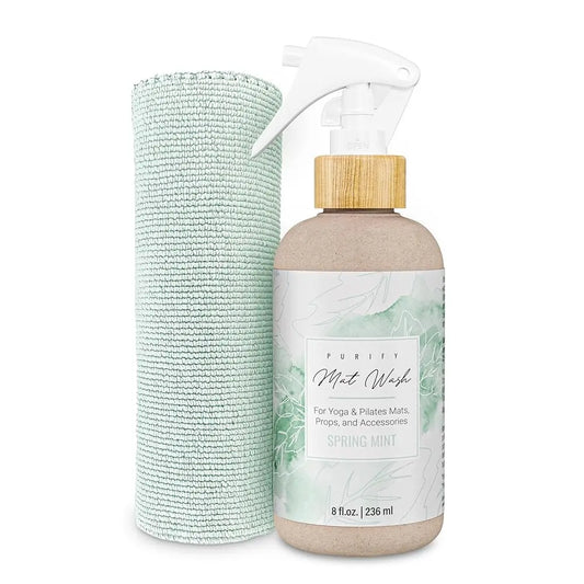 Organic Yoga Mat Cleaner Spray with Spring Mint and Microfiber Cloth 8 oz USA Made