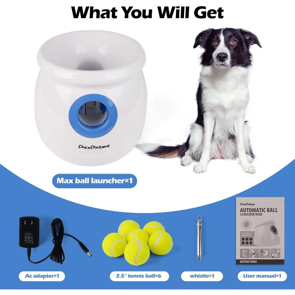Automatic Dog Ball Launcher Adjustable Distance 10-40ft Interactive Toy