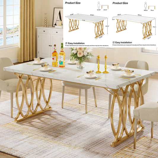 Modern Faux Marble Dining Table 8 Person Capacity