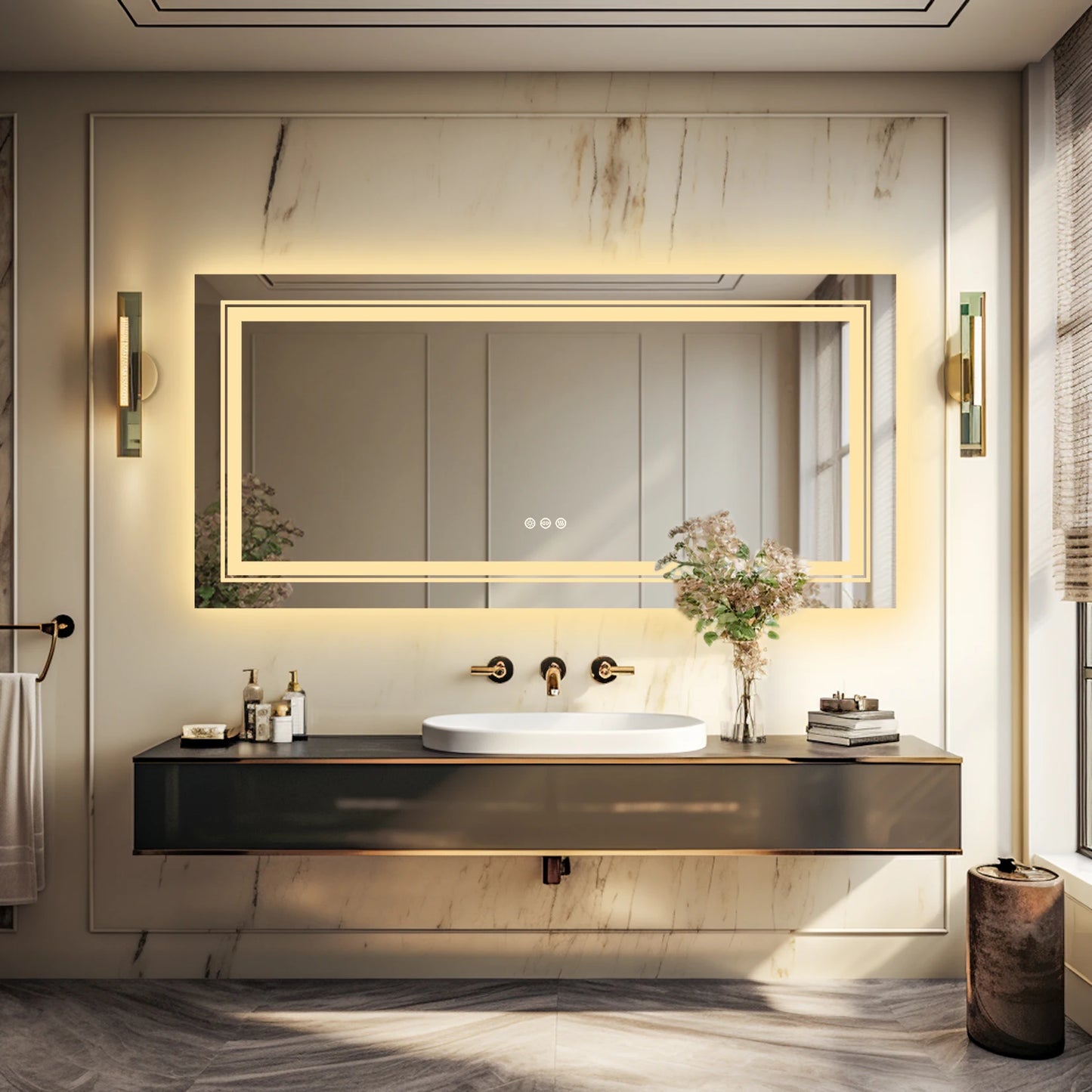 LED Wall Mirror with Backlit and Dimmable Lighting