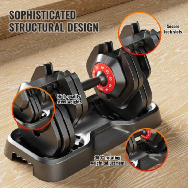 Black Adjustable Dumbbell Set for Home Gym Full Body Workout