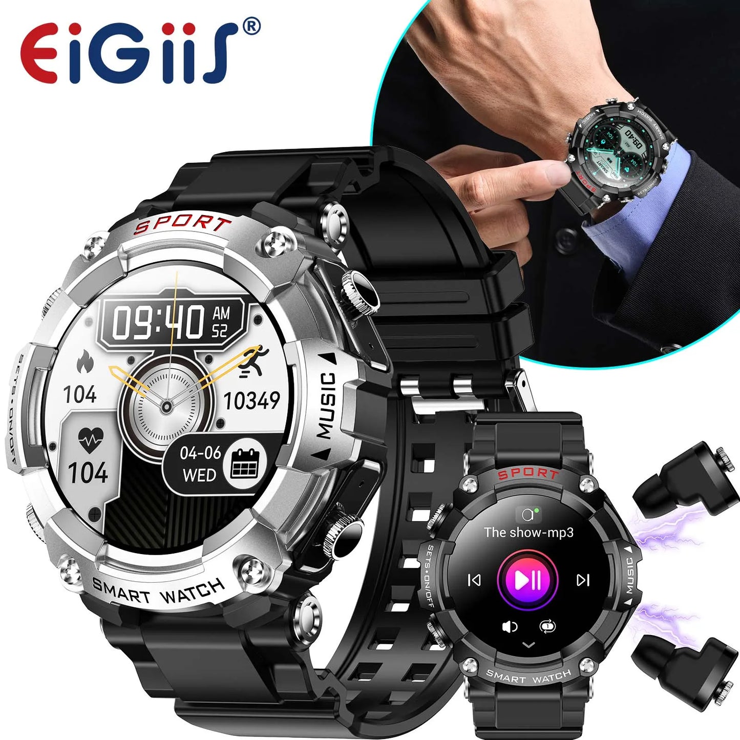 EIGIIS Smart Watch with AMOLED Display and Bluetooth Earbuds