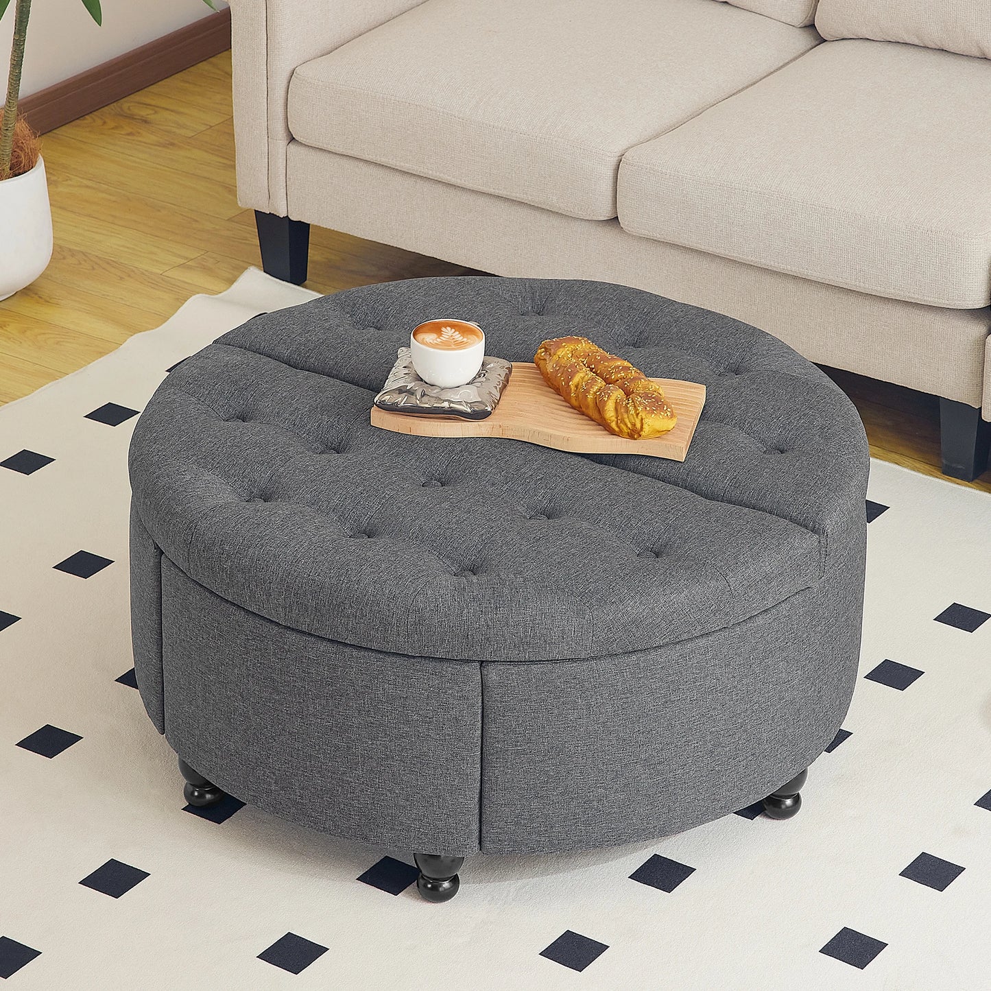 Round Storage Ottoman Coffee Table with Lift Top