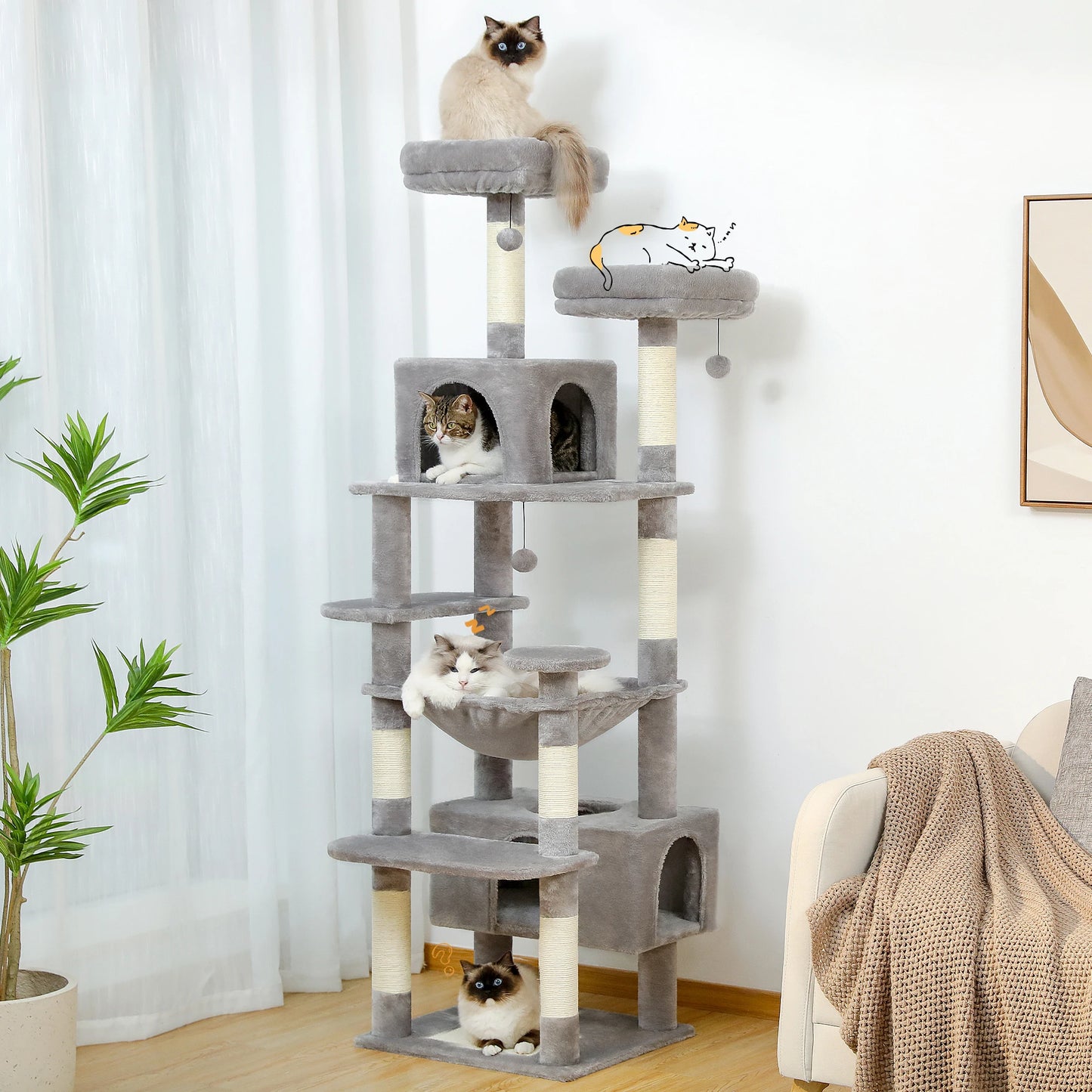 184cm Multi-Level Cat Tree with Hammock Perches & Condos