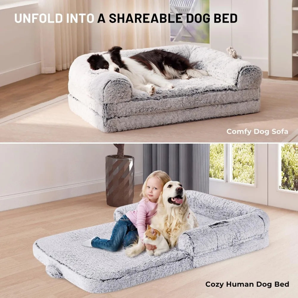 Foldable Human Dog Bed with Memory Foam and Soft Plush