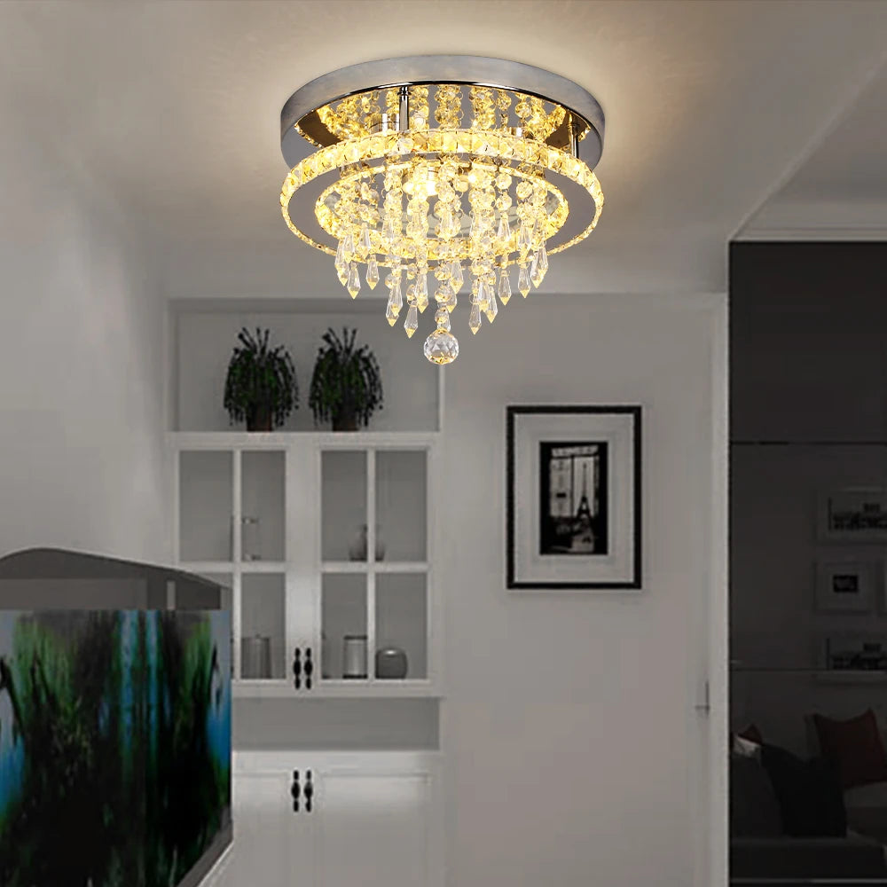 Modern Crystal LED Ceiling Chandelier with Remote Dimming for Home Decor