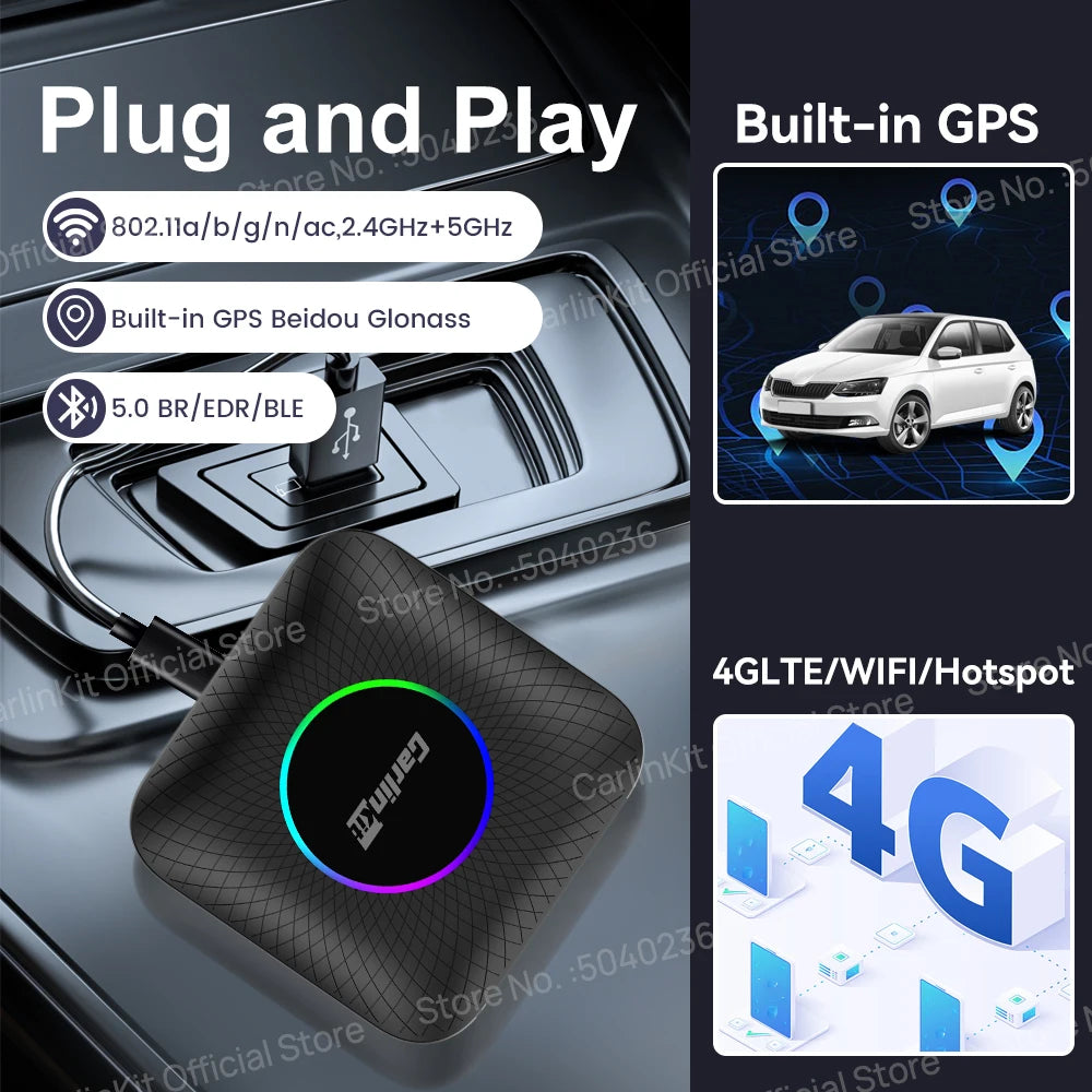 3 in 1 Android 13 Wireless CarPlay AI Box for Cars with Wired Systems