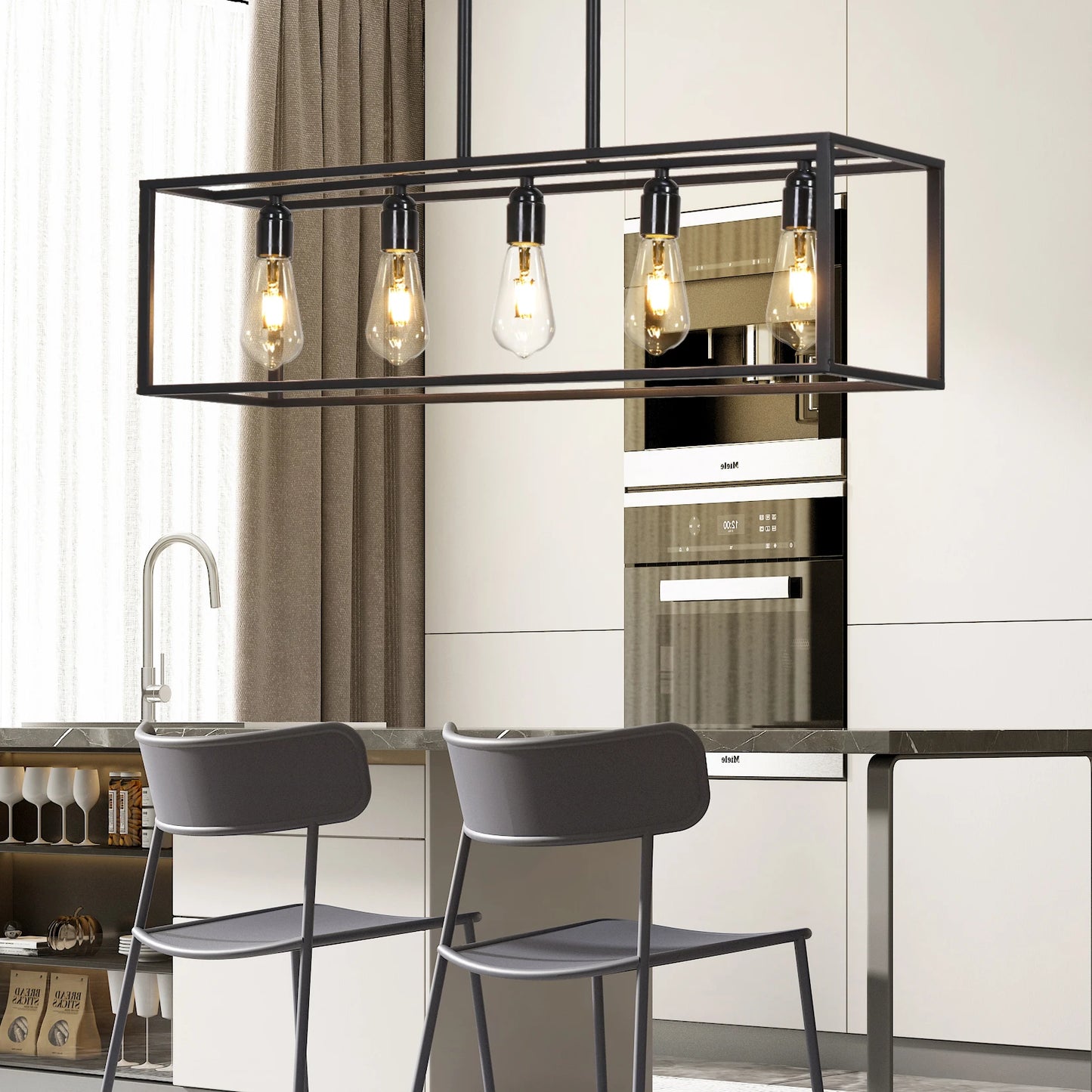 5 Light Black Pendant Chandelier for Kitchen Island Living Room and Hallway