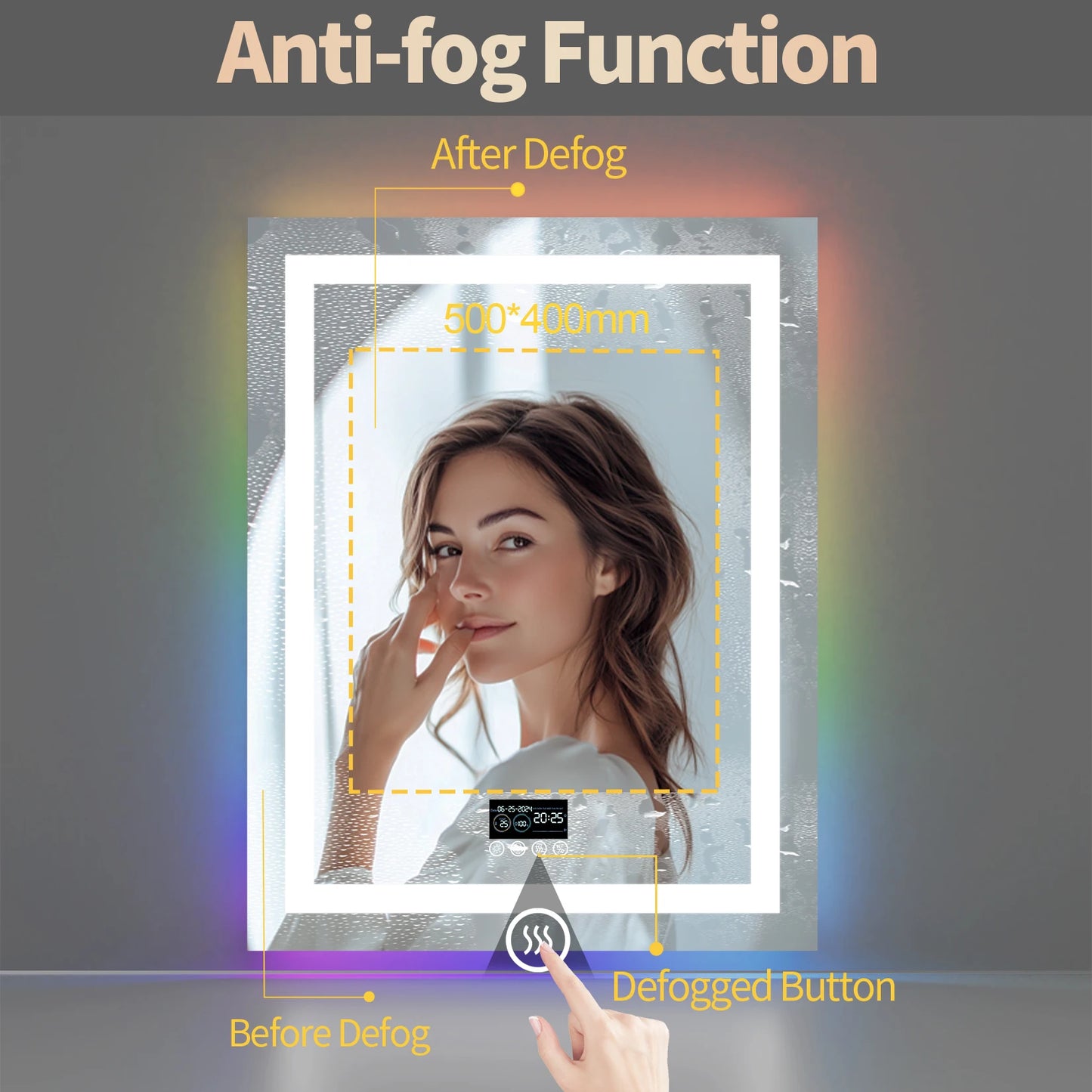 RGB LED Bathroom Mirror with Bluetooth Speaker, Anti-Fog & Dimmable Lighting