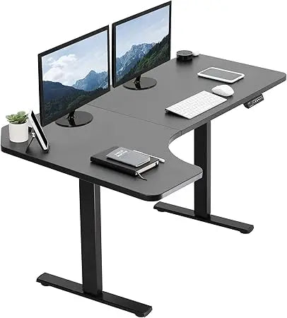 L Shaped Electric Standing Desk 58 x 35 Inch with Memory Height Adjustment and Reversible Black Top