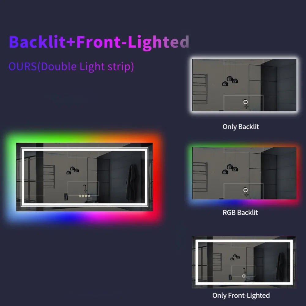 LUVODI Oversized RGB LED Bathroom Mirror with Touch Control & Anti-Fog