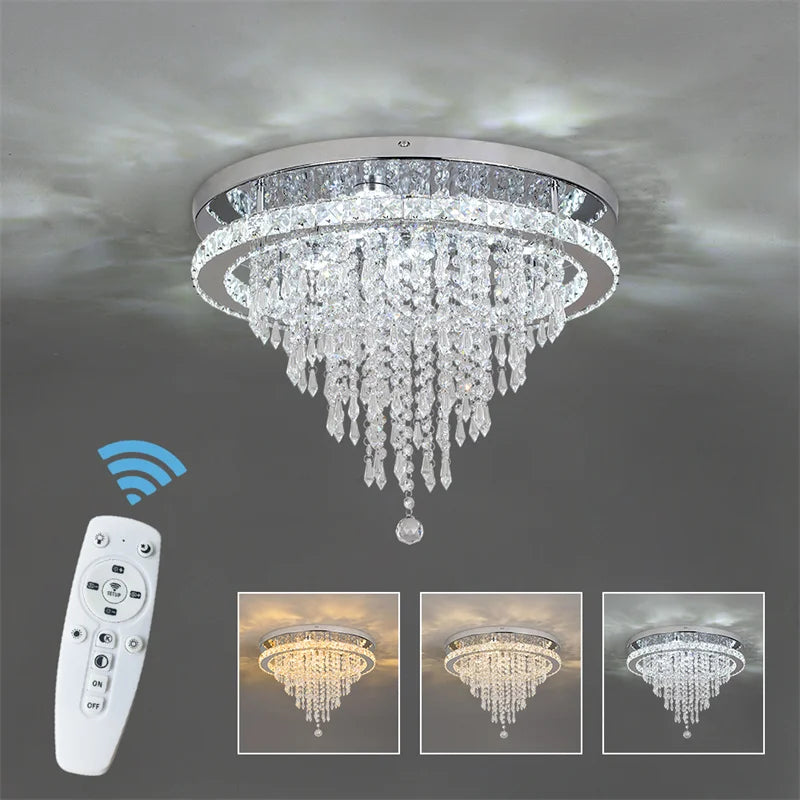 Modern Crystal LED Ceiling Chandelier with Remote Dimming for Home Decor