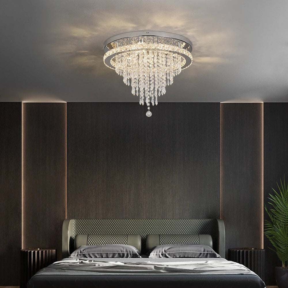 Modern Crystal LED Ceiling Chandelier with Remote Dimming for Home Decor