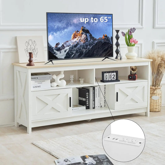 Modern Farmhouse TV Stand for TVs Up to 65 Inches with Storage & Power Outlet