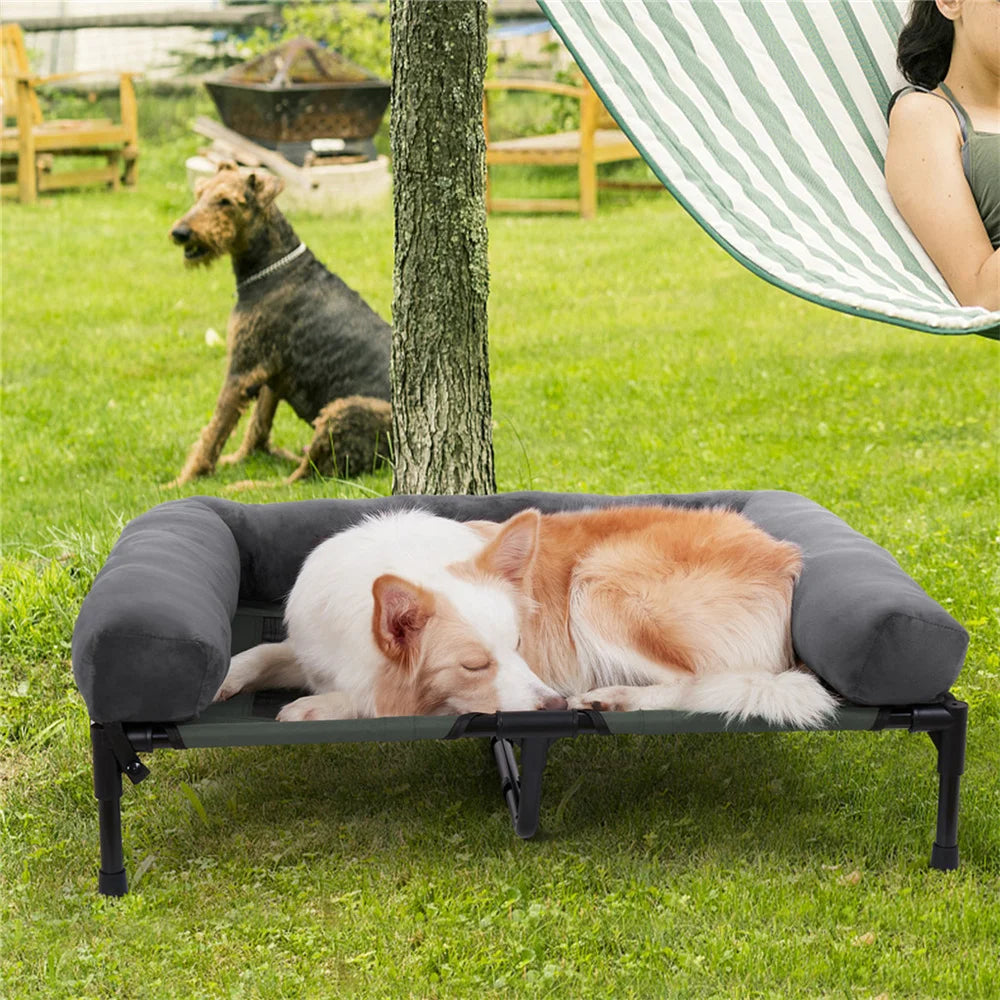 Elevated Dog Bed with Cooling Mesh and Plush Mat