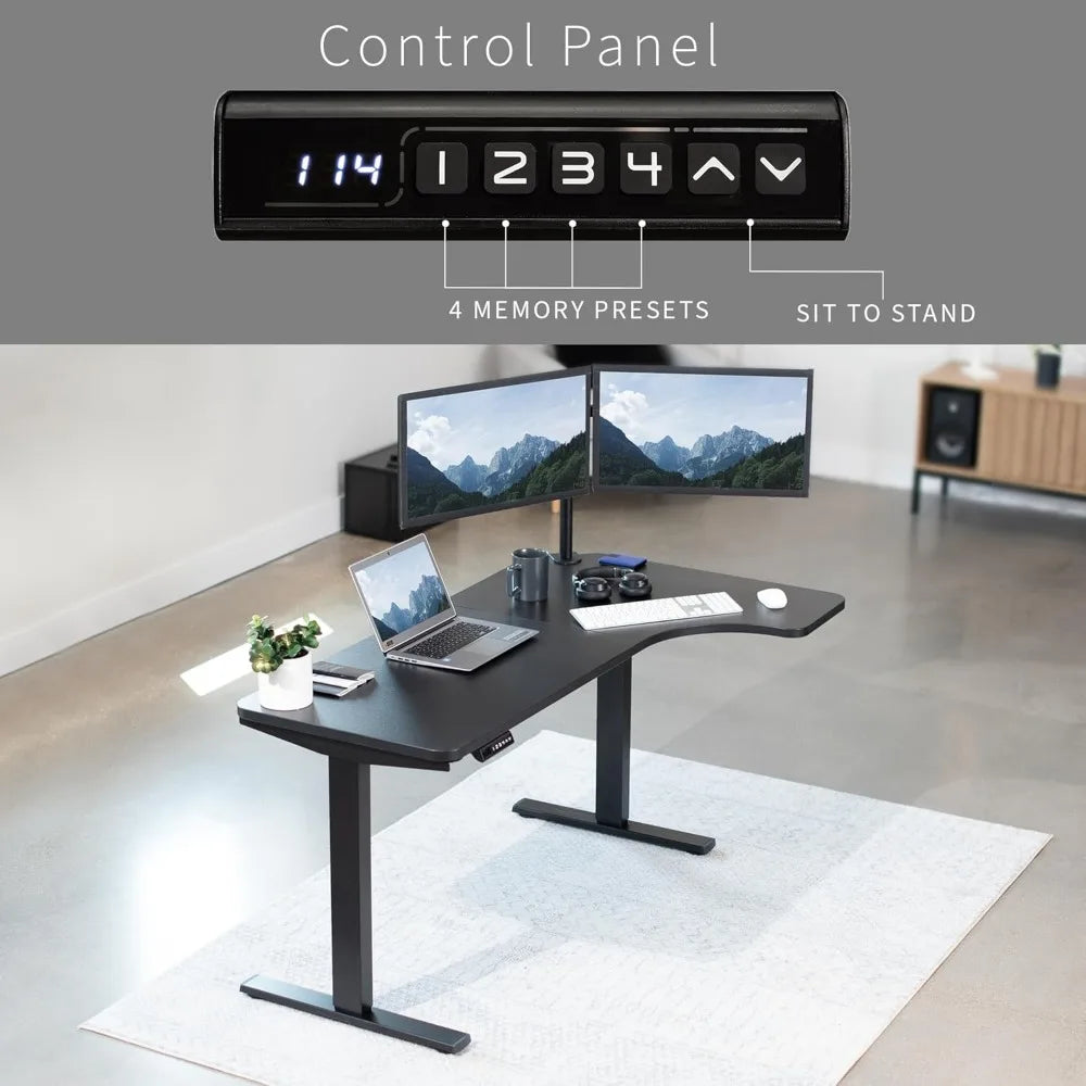 L Shaped Electric Standing Desk 58 x 35 Inch with Memory Height Adjustment and Reversible Black Top
