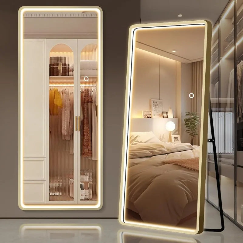 Full-Length LED Mirror with Dimmable Lighting & Wall-Mount Option