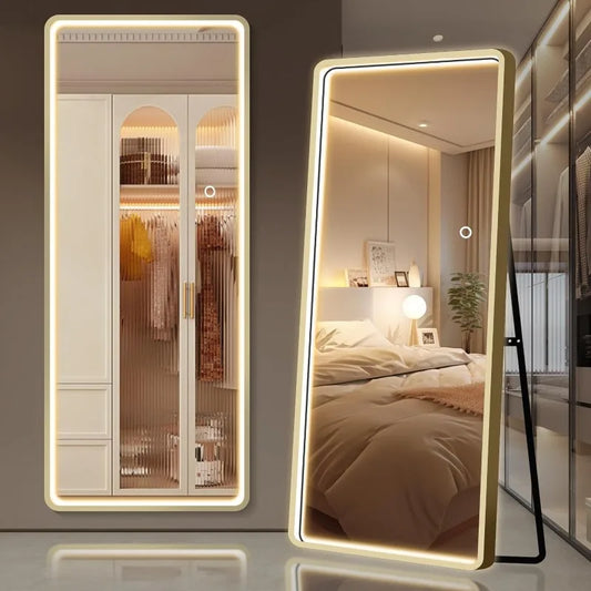 Full-Length LED Mirror with Dimmable Lighting & Wall-Mount Option