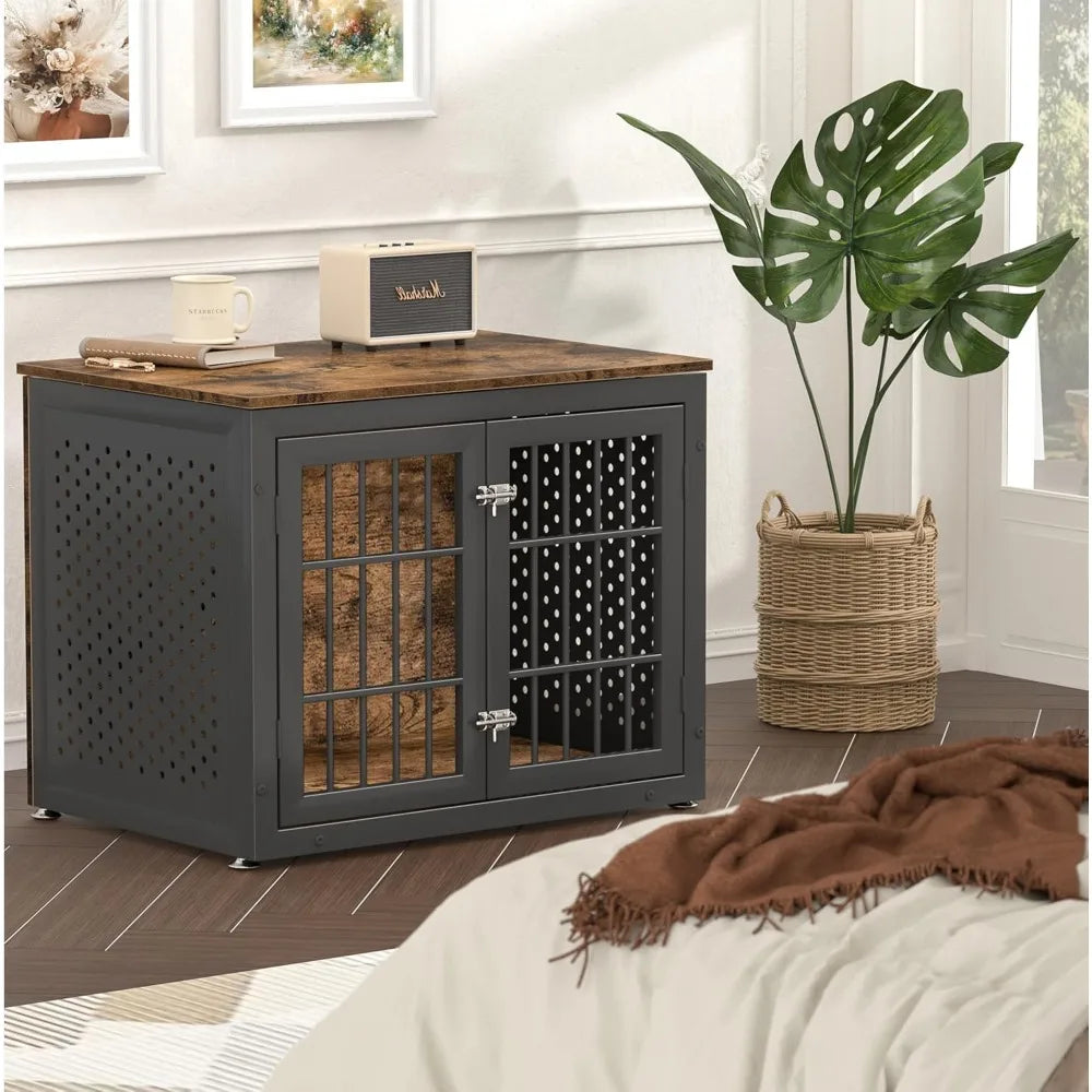 Steel Frame Dog Crate with End Table Design