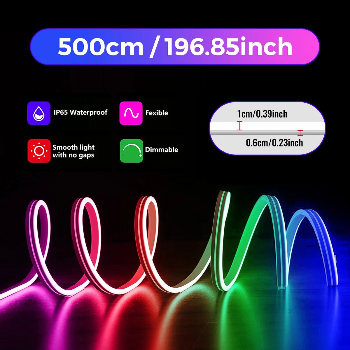 Smart RGB Neon LED Strip Lights – Waterproof, Music Sync, App & Remote Control