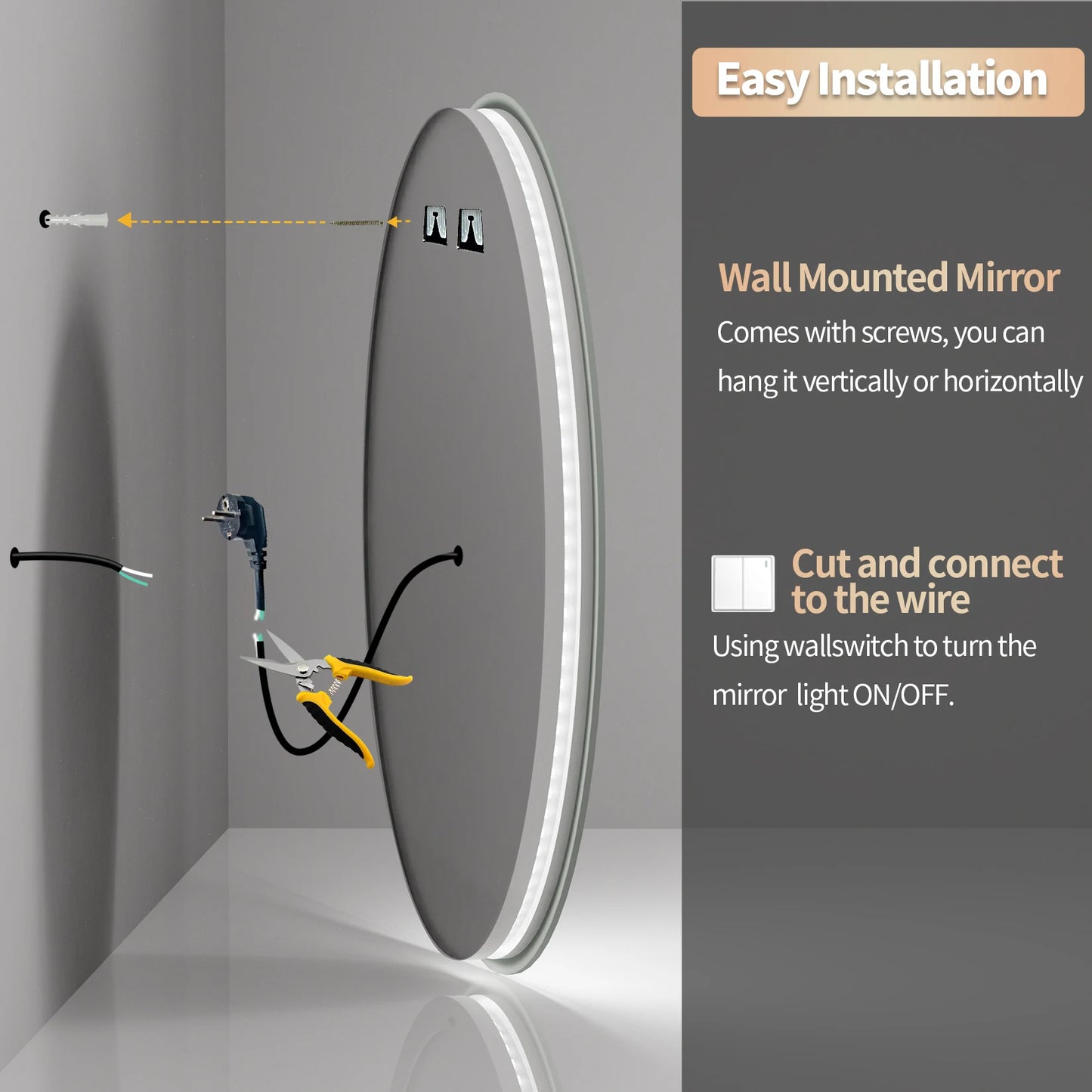 Round LED Vanity Mirror with Touch Sensor and Anti Fog