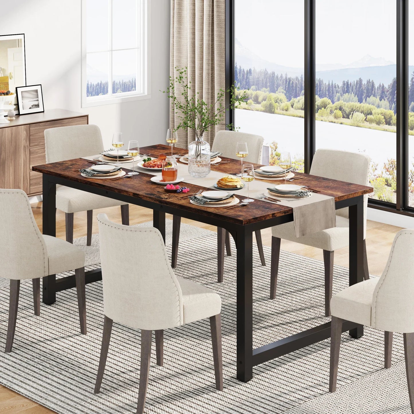 Modern 63-Inch Dining Table for 6-8 People – Sturdy Rectangular Kitchen Table