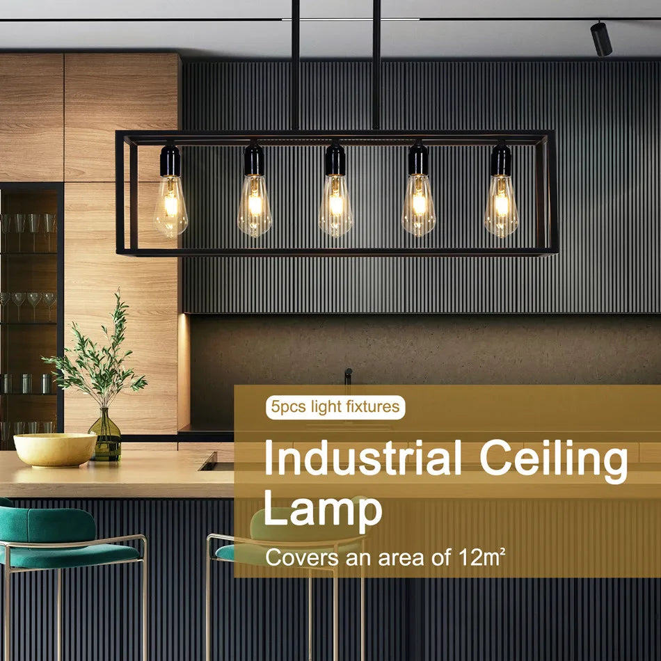 5 Light Black Pendant Chandelier for Kitchen Island Living Room and Hallway