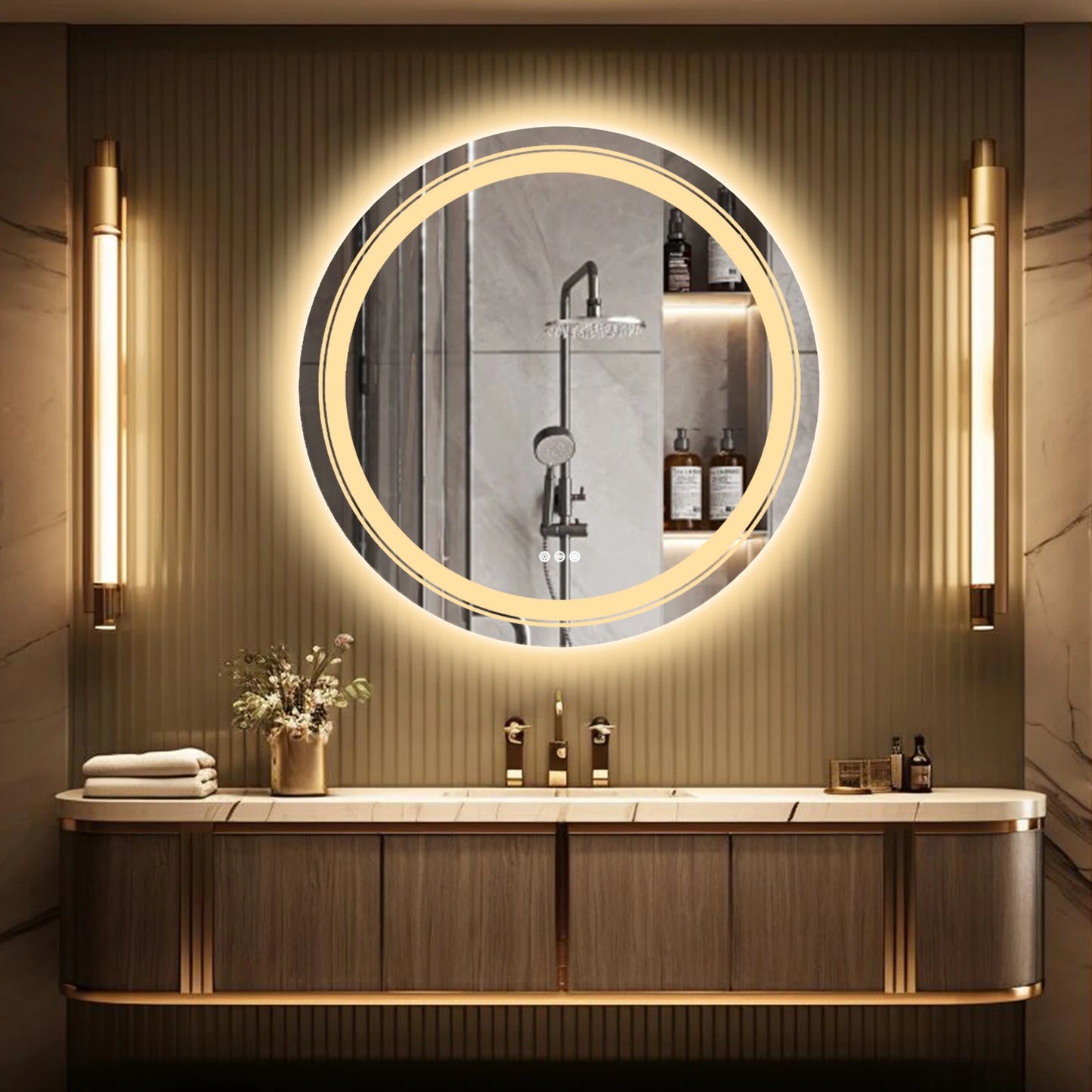 Round LED Vanity Mirror with Touch Sensor and Anti Fog