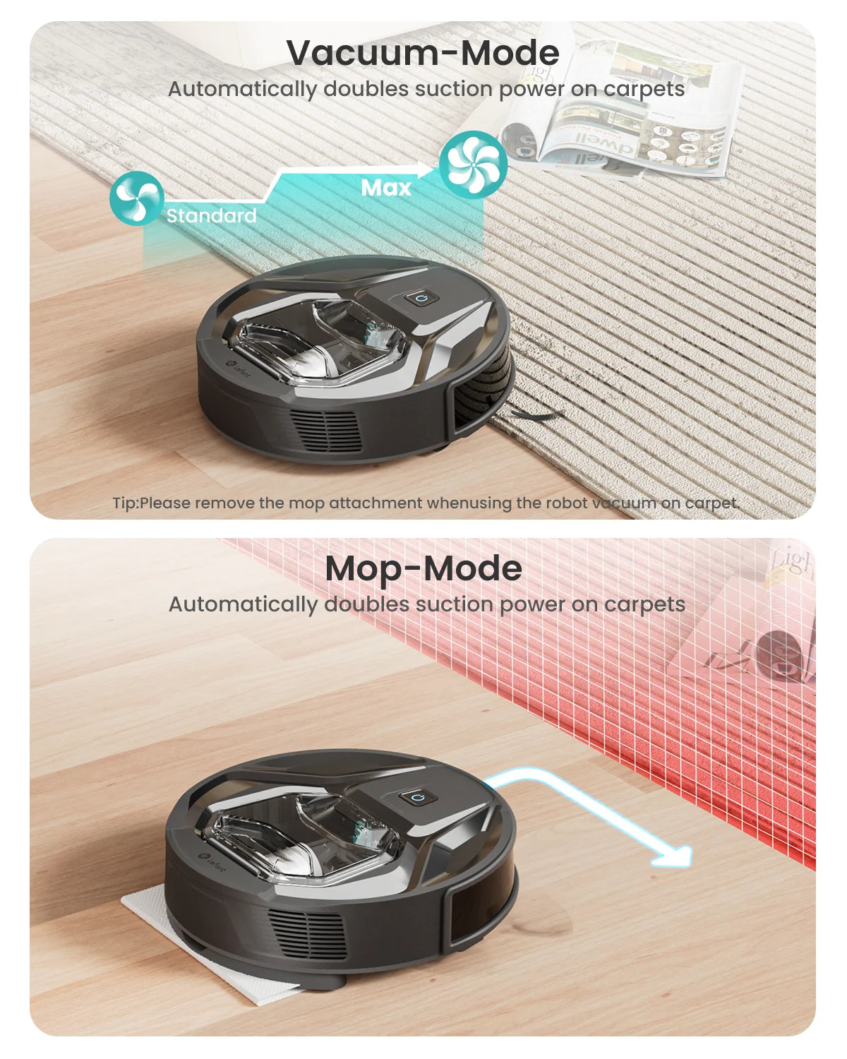 Lefant M320 Robot Vacuum and Mop 6000Pa Suction 210 Min Runtime Self Charging for Pet Hair Hard Floors and Carpet