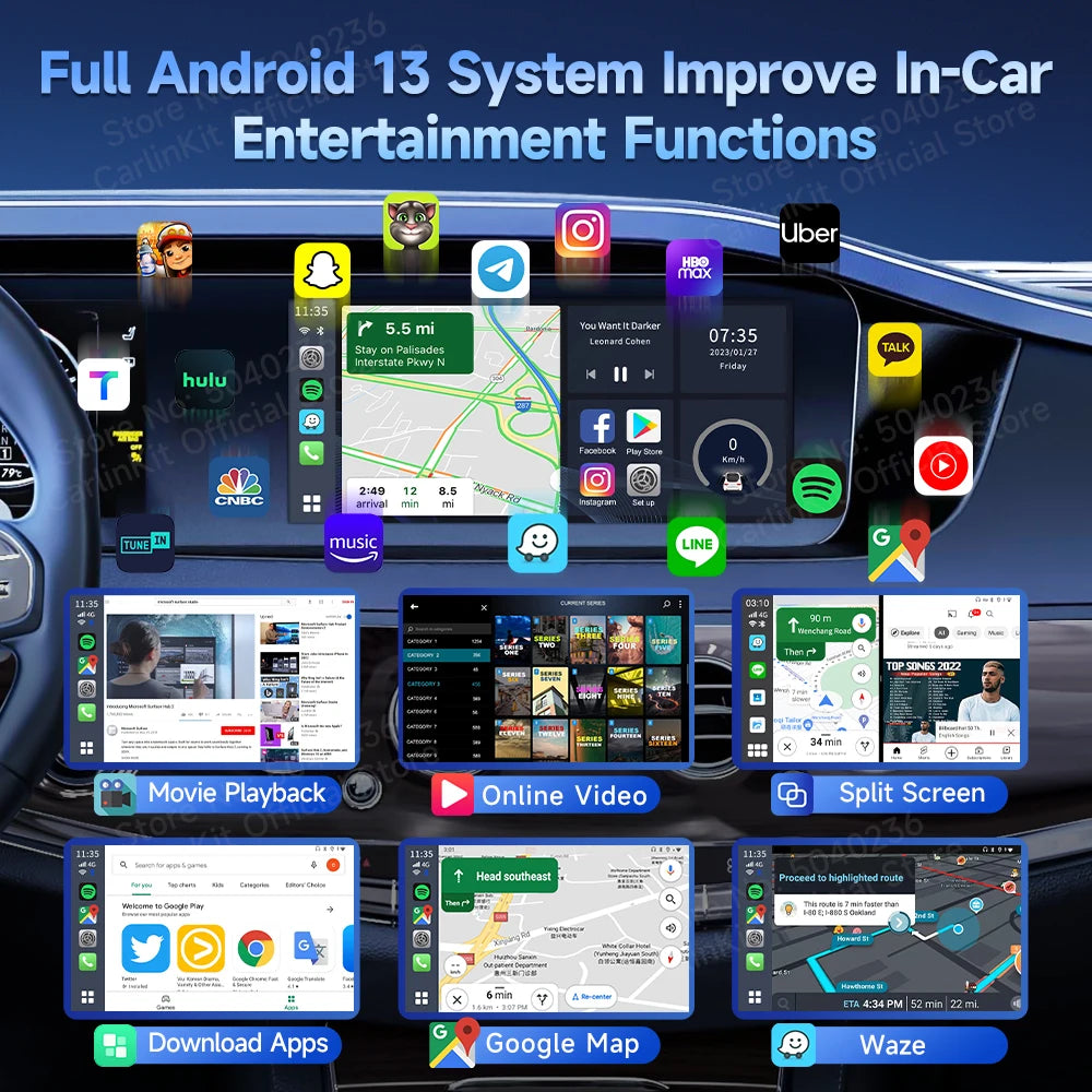 3 in 1 Android 13 Wireless CarPlay AI Box for Cars with Wired Systems