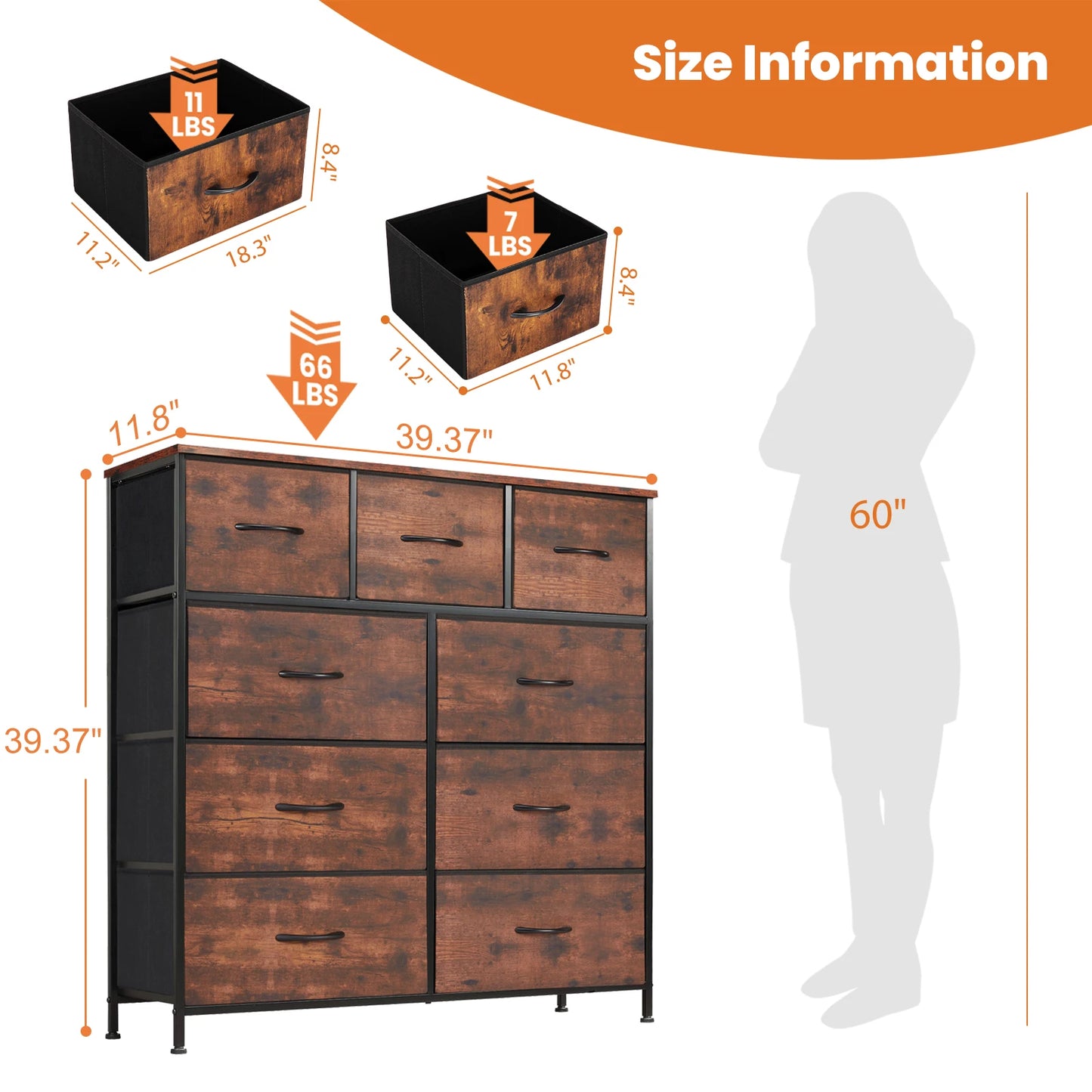 Modern 9-Drawer Fabric Dresser and Wardrobe Organizer
