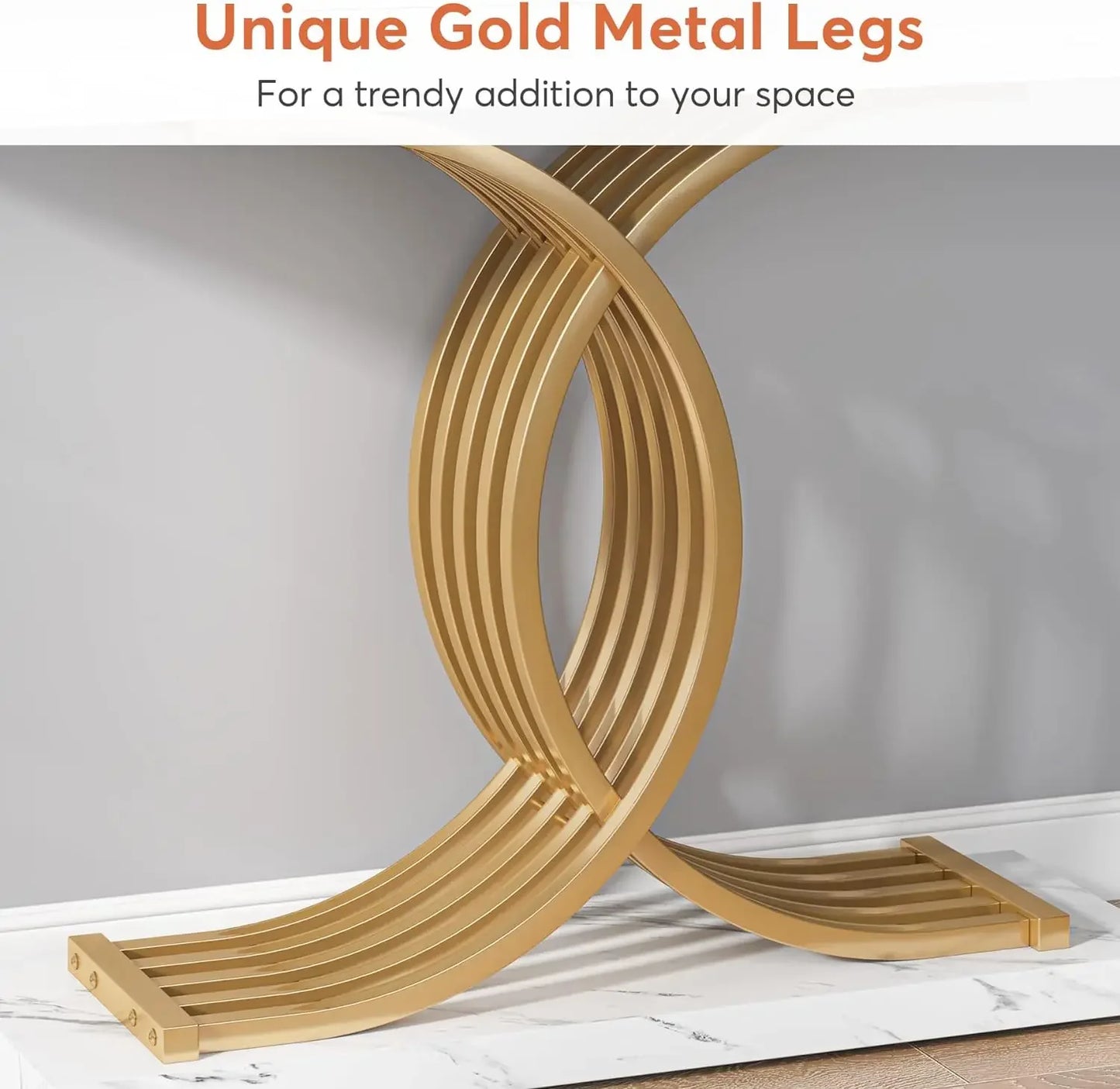 Tribesigns 39 Inch Modern Faux Marble Console Table with Gold Geometric Metal Legs for Entryway or Sofa