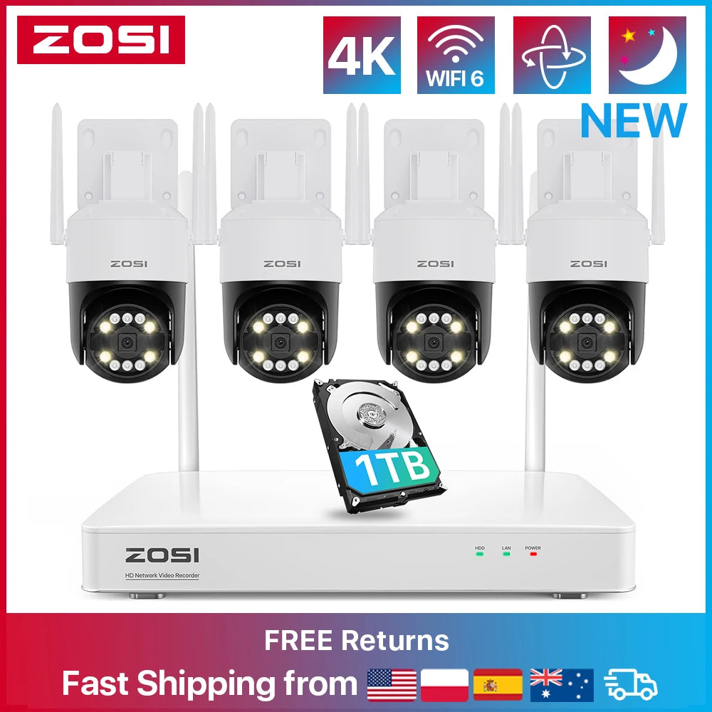 4K WiFi 6 Security Camera System with 8CH NVR and Pan Tilt Cameras