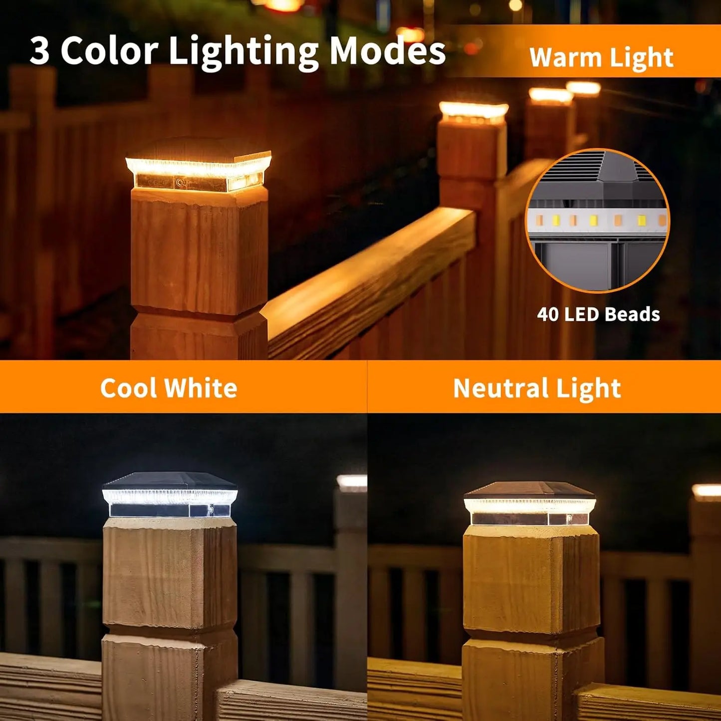 Solar Fence Post Lights 6 Piece Set with 3 Modes