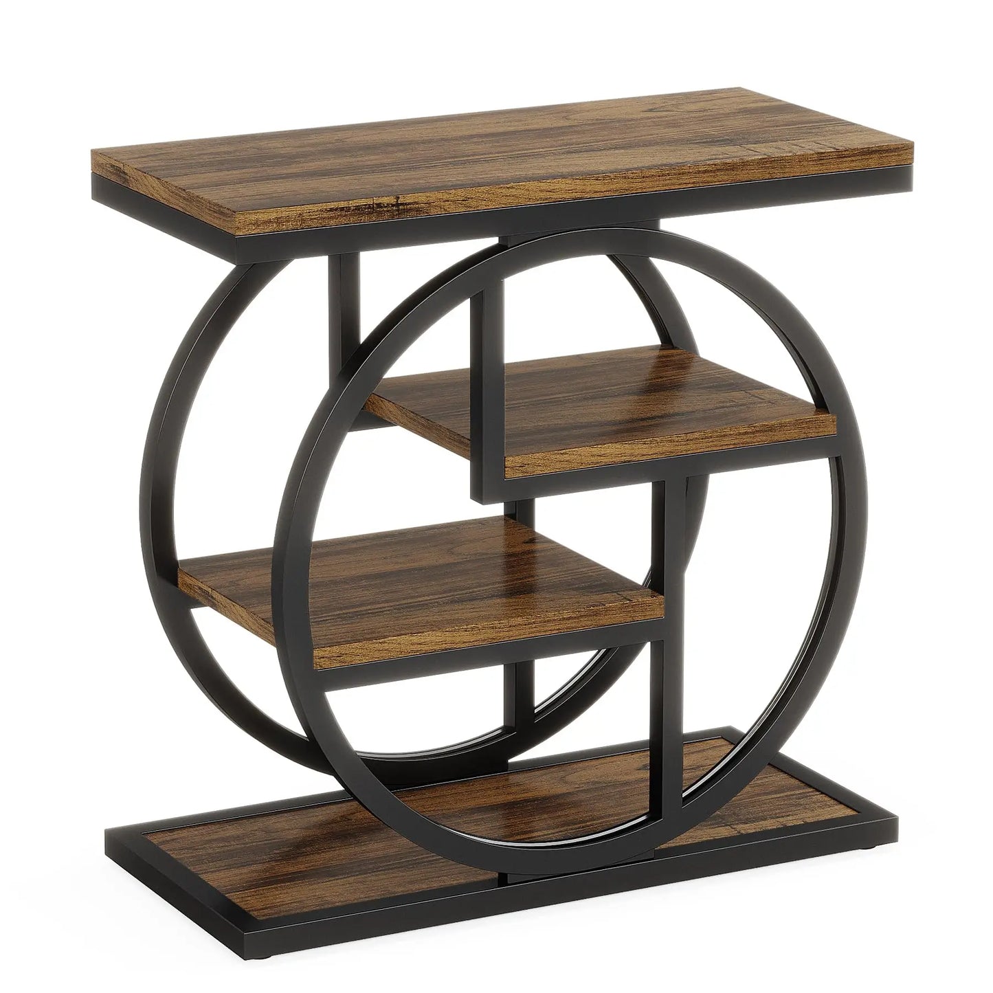 Rustic 4-Tier End Table with Storage Shelves for Living Room & Bedroom