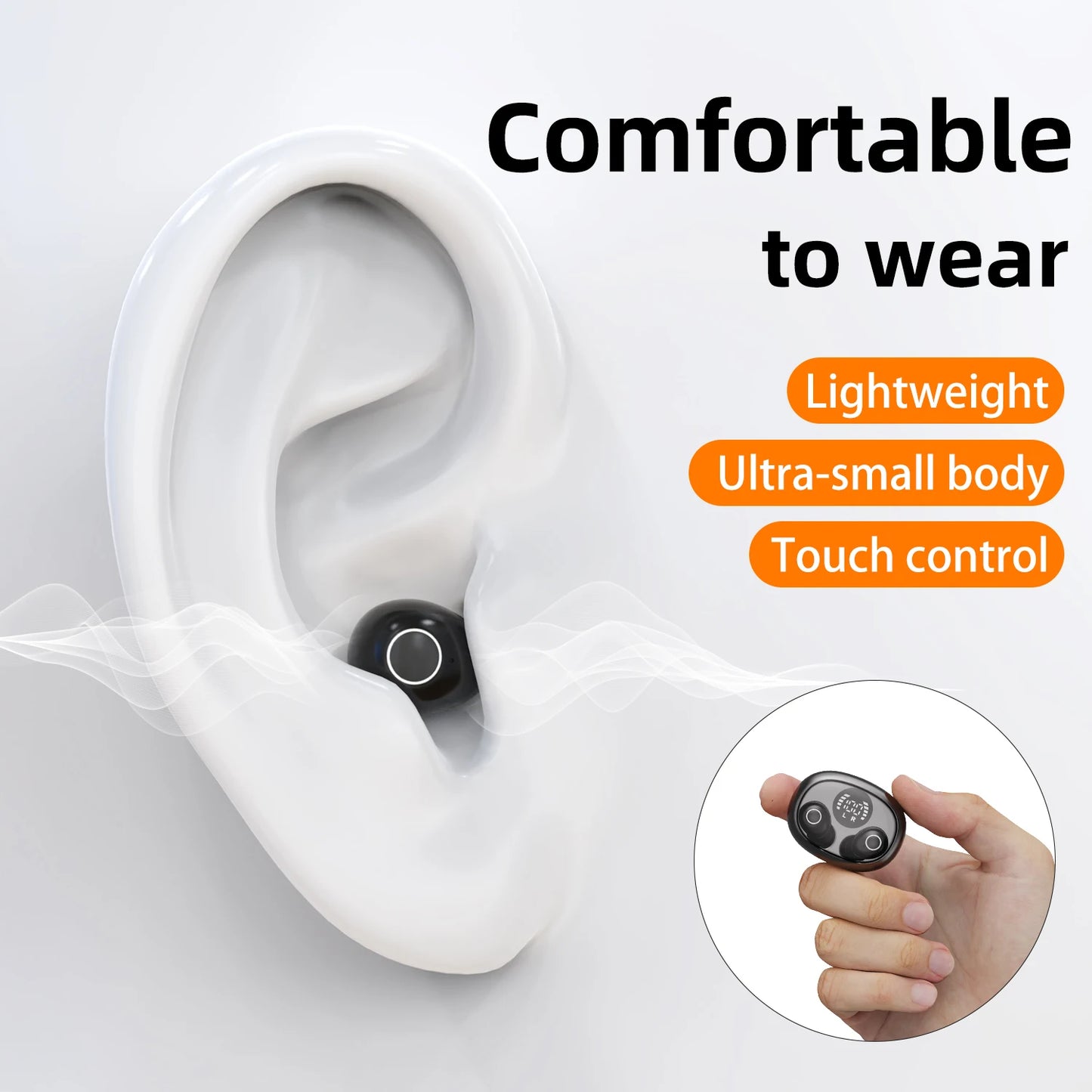 Invisible Wireless Sleep Earbuds Tiny Bluetooth Headset with Mic