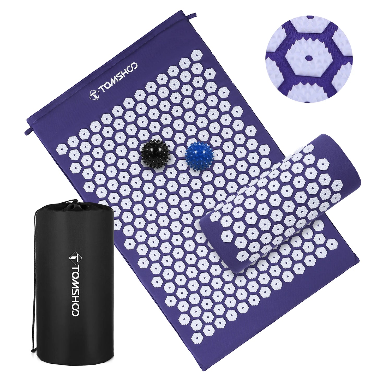 Acupressure Mat and Pillow Set with Massage Balls and Carry Bag