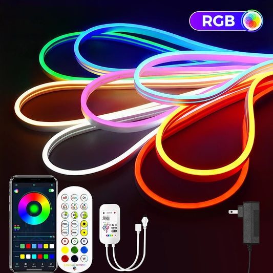 Smart RGB Neon LED Strip Lights – Waterproof, Music Sync, App & Remote Control