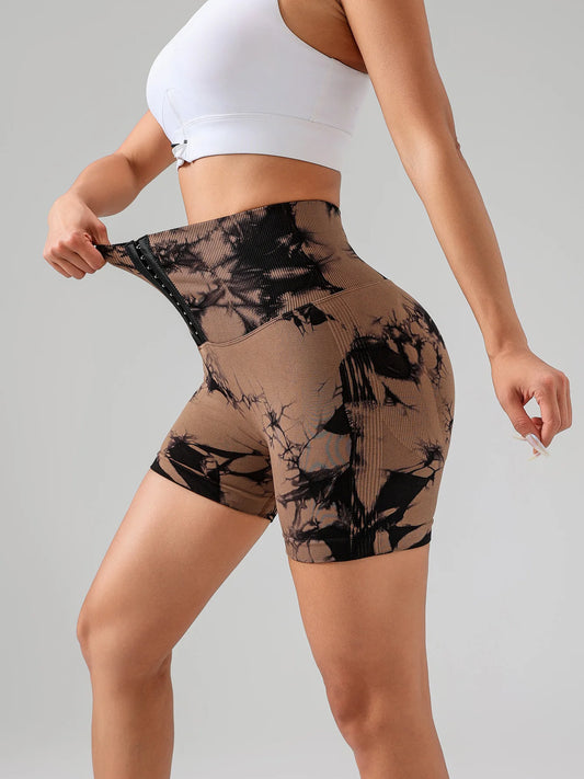High Waist Tie Dye Butt Lift Yoga and Fitness Shorts for Women