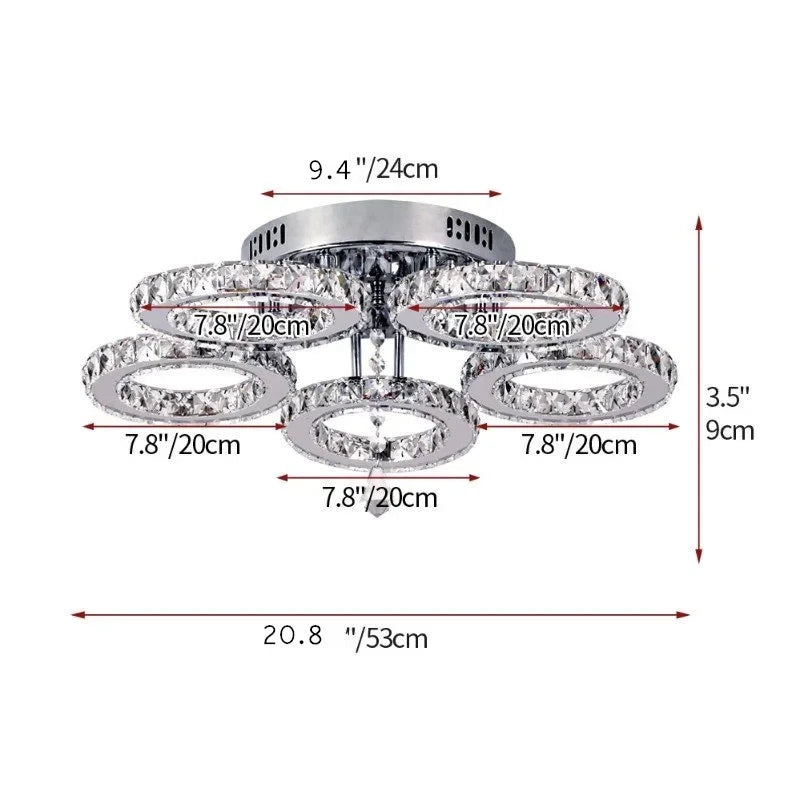 Modern K9 Crystal LED Chandelier 3 Ring Ceiling Light Fixture