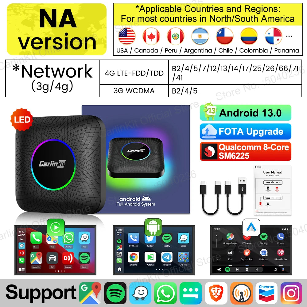 3 in 1 Android 13 Wireless CarPlay AI Box for Cars with Wired Systems
