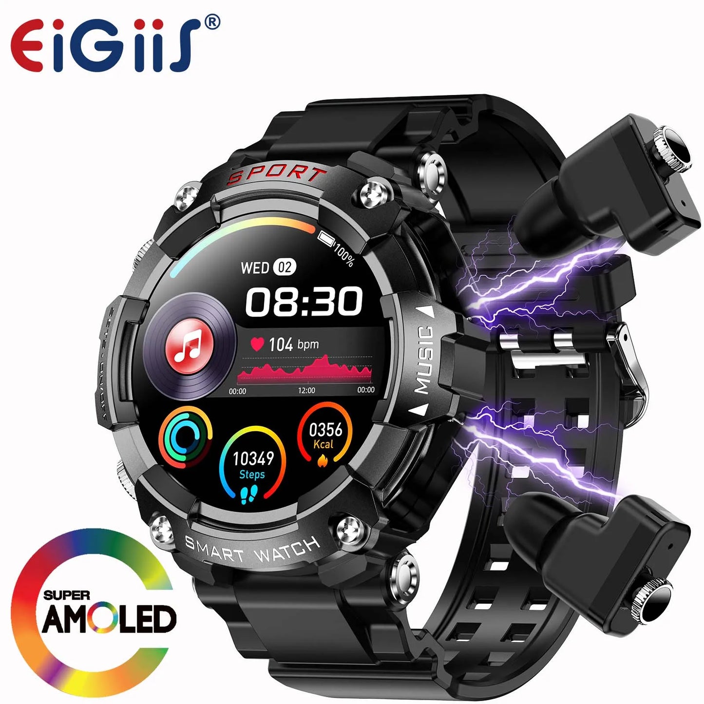 EIGIIS Smart Watch with AMOLED Display and Bluetooth Earbuds