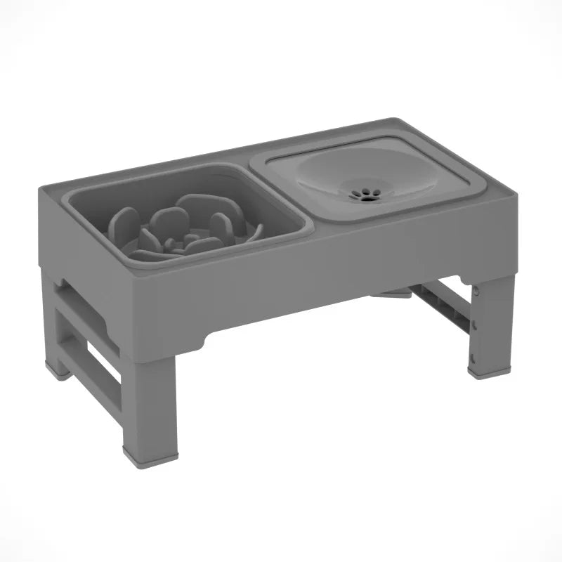 Adjustable Elevated Pet Feeder with Slow Feed and Water Bowls