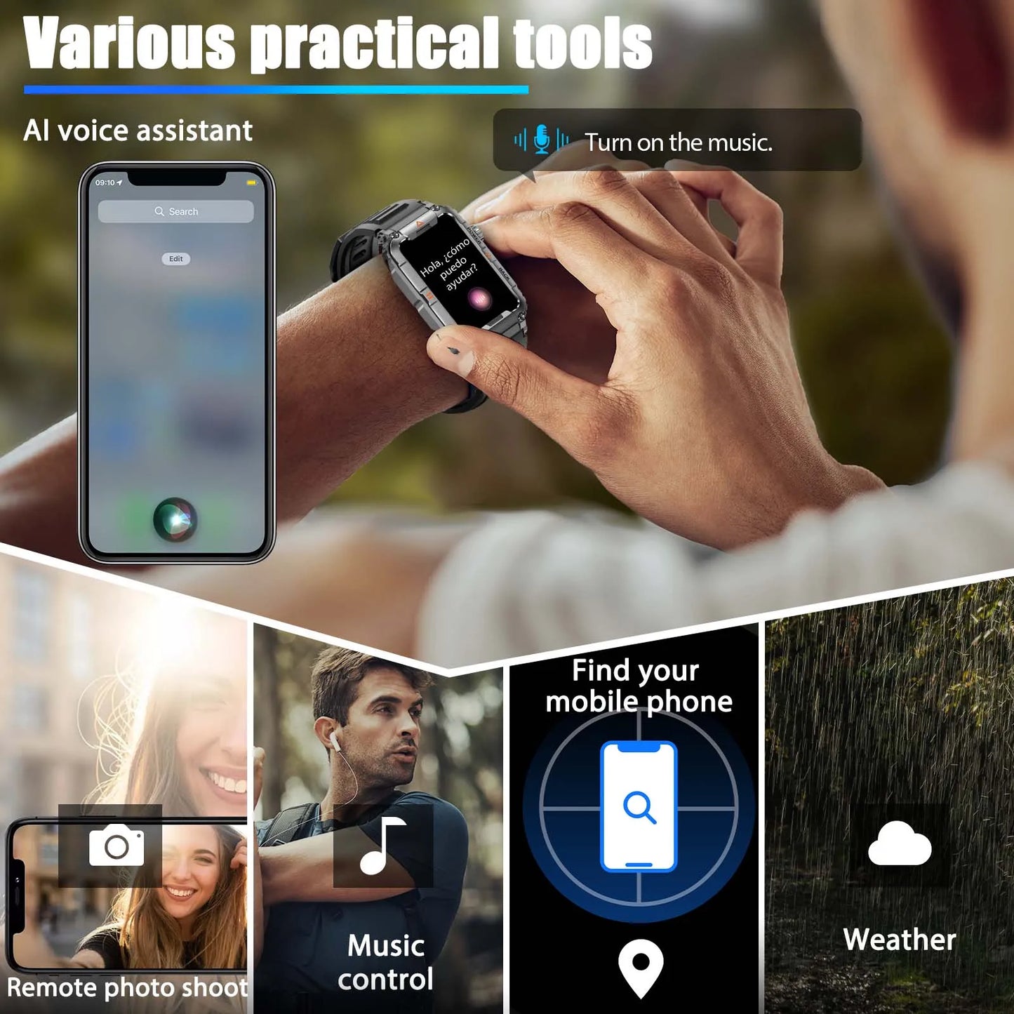 Military Smart Watch Bluetooth Call Health Fitness Tracker