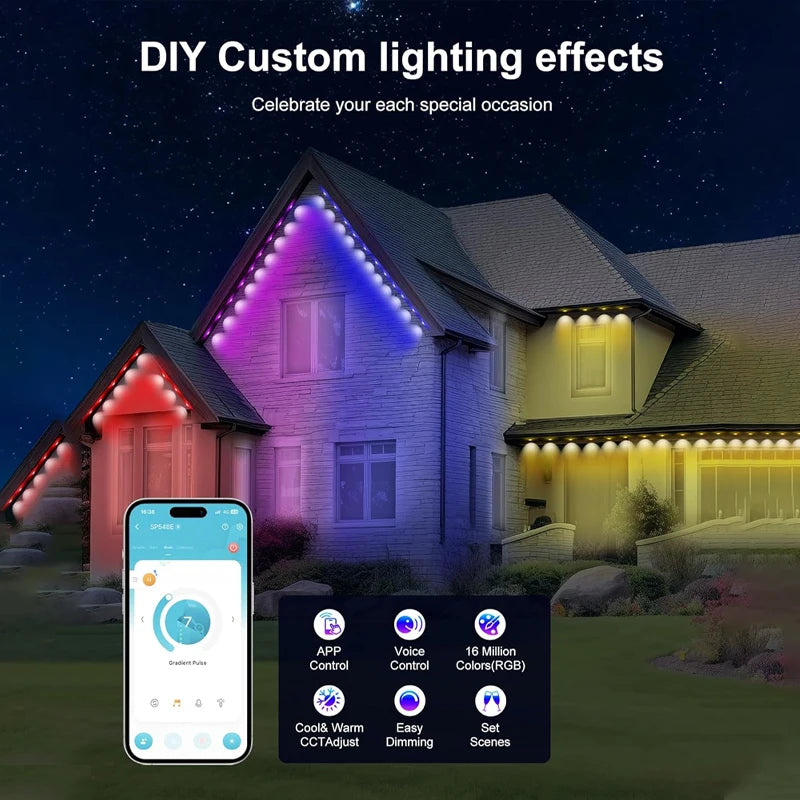Smart RGBIC Permanent Outdoor LED Eaves Lights for Holiday & Festival Decor